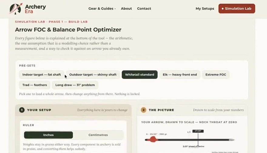 Preview of the ArcheryEra Simulation Lab arrow FOC calculator