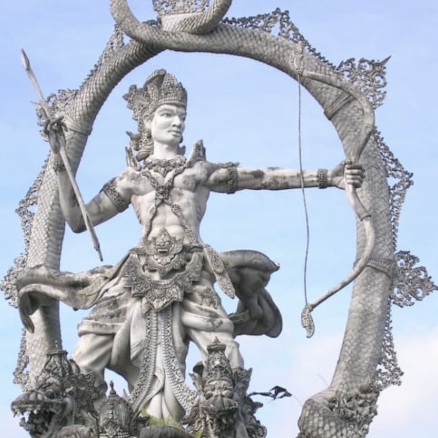 Arjuna and Gandiva Statue of Arjuna drawing the bow Gandiva, Mahabharata mythology