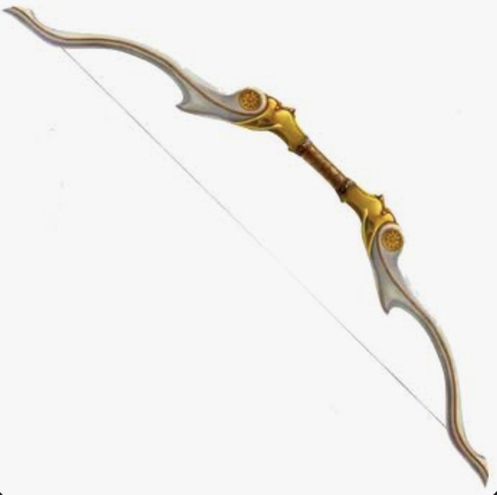 Stylized gold and cream ornate elven longbow illustration on a plain background