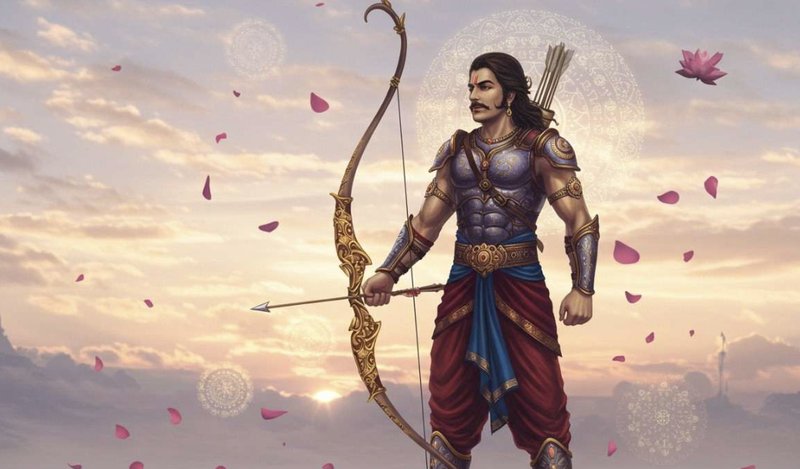 Digital illustration of Rama, the divine archer of the Ramayana, holding a bow