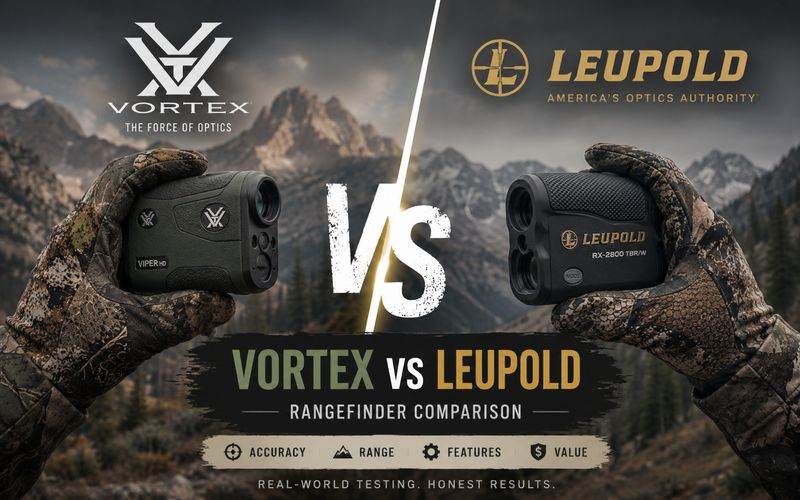 A Vortex rangefinder and a Leupold rangefinder held up side by side